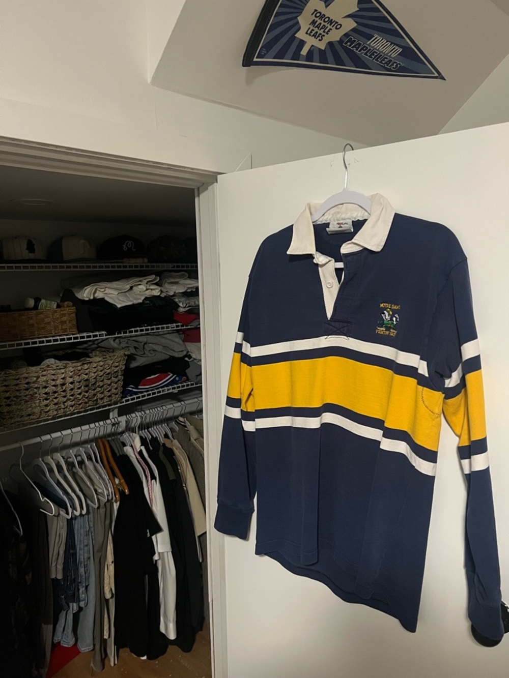 Men's Navy & Yellow Striped Rugby Polo Shirt